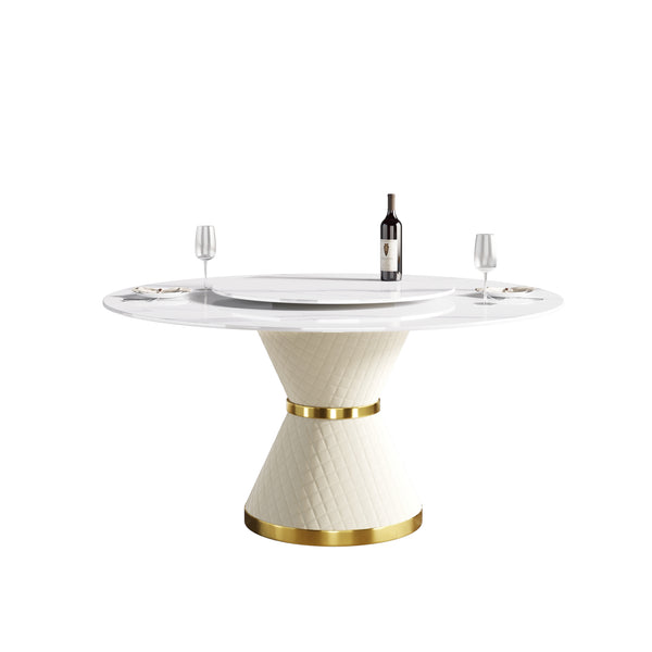 English Elm 59.05"Modern 59.05" Modern Round Dining Table With Sintered Stone Top, Carbon Steel Base & 31.5" Turntable For 6 W1535S00014