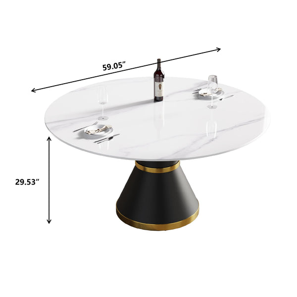 English Elm 59.05"Modern 59.05" Modern Round Dining Table With Durable Sintered Stone Top & Black Steel Base For 6 People W1535S00008