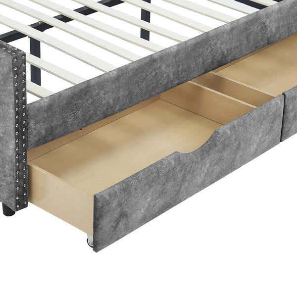 English Elm Full Size Upholstered Daybed With Storage Drawers, Tufted Sofa Bed & Copper Nail Accents In Grey W1413S00003