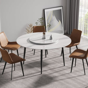 English Elm 59.05"Modern 59.05" Modern Round Dining Table With 31.5" Rotating Turntable - Seats 6 | Stylish & Functional Design W1535S00011
