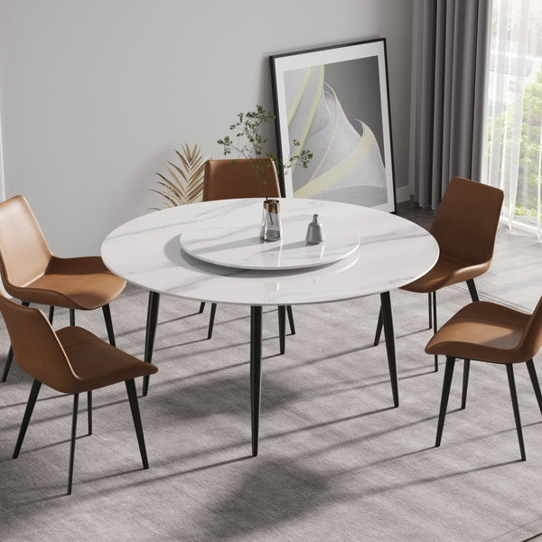 English Elm 59.05"Modern 59.05" Modern Round Dining Table With 31.5" Rotating Turntable - Seats 6 | Stylish & Functional Design W1535S00011