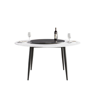 English Elm 59.05"Modern Round Dining Table With Lazy Susan - Stylish Black Metal Base For 6-Person Dining Experience W1535S00016