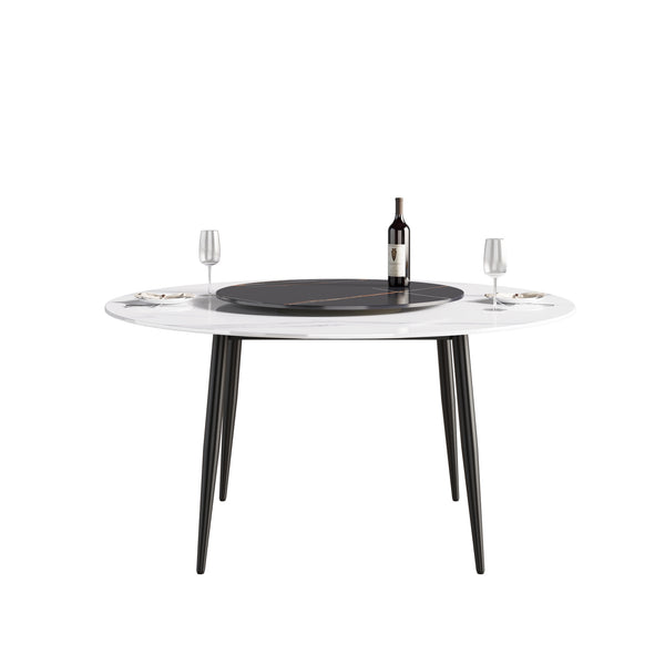 English Elm 59.05"Modern Round Dining Table With Lazy Susan - Stylish Black Metal Base For 6-Person Dining Experience W1535S00016