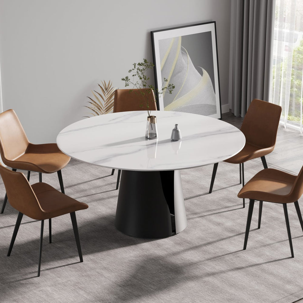 English Elm 59.05"Modern 59.05" Modern Round Dining Table With Black Carbon Steel Base - Seats 6, Stylish & Durable Design W1535S00010