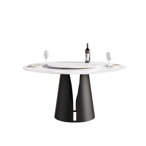 English Elm 59.05"Modern 59.05" Modern Round Dining Table With Sintered Stone Top & Black Steel Base - Seats 6, Includes Turntable W1535S00015
