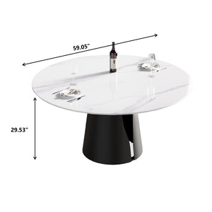 English Elm 59.05" Round Sintered Stone Dining Table with Lazy Susan Iron Base Seats 8 W1535S00624