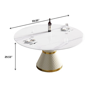 English Elm 59.05" Round Sintered Stone Dining Table with Lazy Susan Iron Base Seats 8 W1535S00627