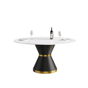 English Elm 59.05"Modern 59.05" Modern Round Dining Table With Durable Sintered Stone Top & Black Steel Base For 6 People W1535S00008