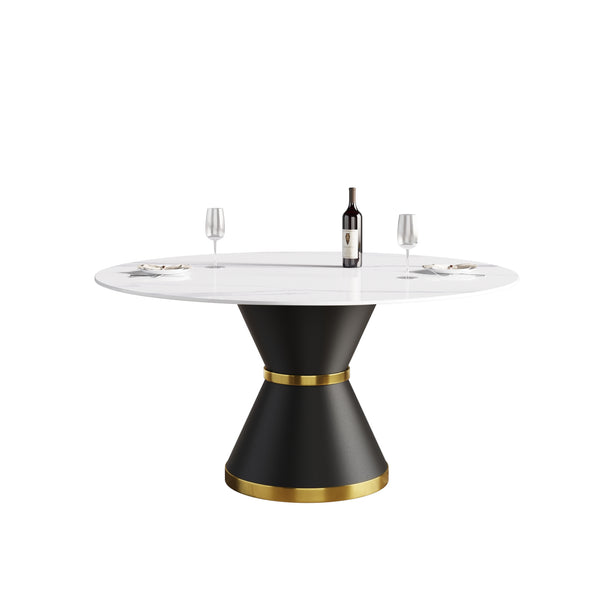 English Elm 59.05"Modern 59.05" Modern Round Dining Table With Durable Sintered Stone Top & Black Steel Base For 6 People W1535S00008