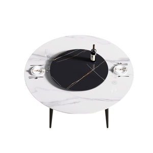 English Elm 59.05"Modern Round Dining Table With Lazy Susan - Stylish Black Metal Base For 6-Person Dining Experience W1535S00016