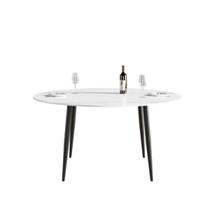 English Elm 59.05"Modern 59.05" Modern Round Black Metal Dining Table With Sintered Stone Top - Seats 6, Stylish & Durable! W1535S00006