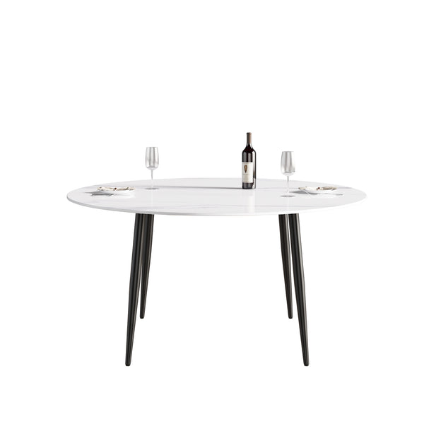 English Elm 59.05"Modern 59.05" Modern Round Black Metal Dining Table With Sintered Stone Top - Seats 6, Stylish & Durable! W1535S00006