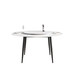 English Elm 59.05"Modern 59.05" Modern Round Dining Table With 31.5" Rotating Turntable - Seats 6 | Stylish & Functional Design W1535S00011