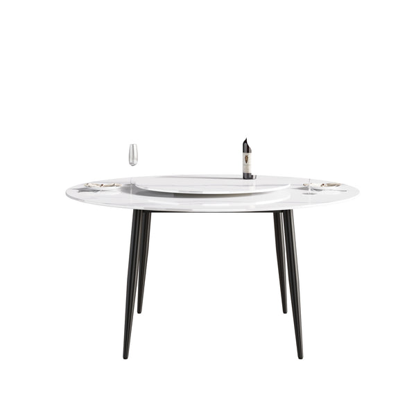 English Elm 59.05"Modern 59.05" Modern Round Dining Table With 31.5" Rotating Turntable - Seats 6 | Stylish & Functional Design W1535S00011