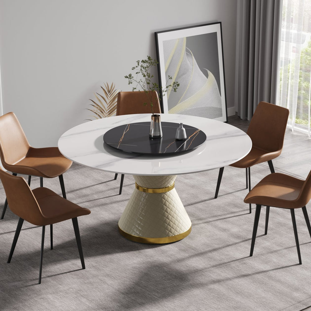 English Elm 59.05"Modern 59.05" Modern Round Dining Table With Rotating Turntable - Seats 6, Durable Sintered Stone Top W1535S00019