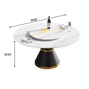 English Elm 59.05"Modern 59.05" Modern Round Dining Table With Black Steel Base & 31.5" Turntable - Seats 6, Stylish & Durable! W1535S00013