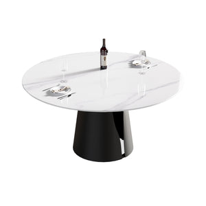 English Elm 59.05"Modern 59.05" Modern Round Dining Table With Black Carbon Steel Base - Seats 6, Stylish & Durable Design W1535S00010