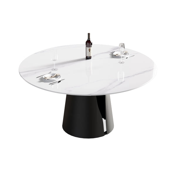 English Elm 59.05"Modern 59.05" Modern Round Dining Table With Black Carbon Steel Base - Seats 6, Stylish & Durable Design W1535S00010
