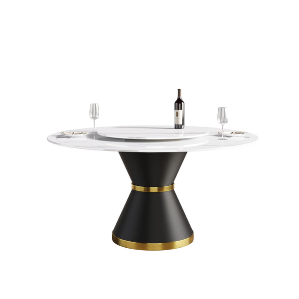 English Elm 59.05"Modern 59.05" Modern Round Dining Table With Black Steel Base & 31.5" Turntable - Seats 6, Stylish & Durable! W1535S00013