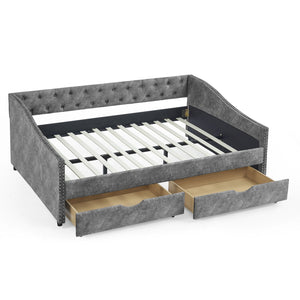 English Elm Full Size Upholstered Daybed With Storage Drawers, Tufted Sofa Bed & Copper Nail Accents In Grey W1413S00003