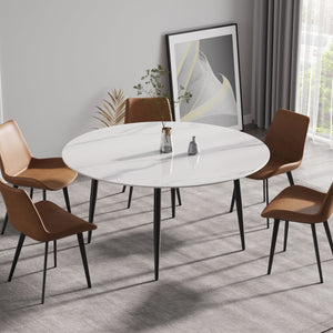 English Elm 59.05"Modern 59.05" Modern Round Black Metal Dining Table With Sintered Stone Top - Seats 6, Stylish & Durable! W1535S00006