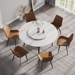 English Elm 59.05"Modern 59.05" Modern Round Dining Table With 31.5" Rotating Turntable - Seats 6 | Stylish & Functional Design W1535S00011