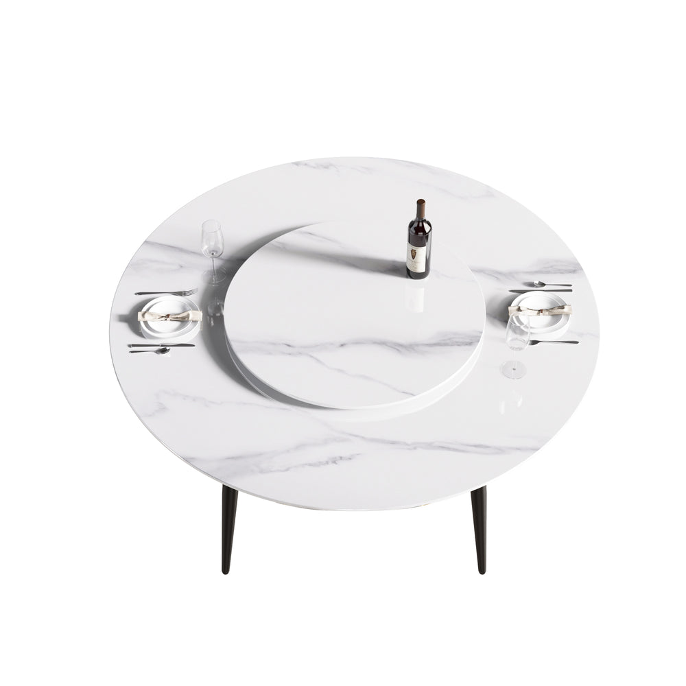English Elm 59.05"Modern 59.05" Modern Round Dining Table With 31.5" Rotating Turntable - Seats 6 | Stylish & Functional Design W1535S00011