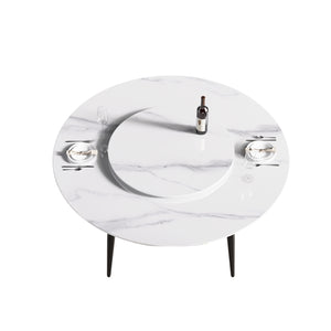 English Elm 59.05"Modern 59.05" Modern Round Dining Table With 31.5" Rotating Turntable - Seats 6 | Stylish & Functional Design W1535S00011