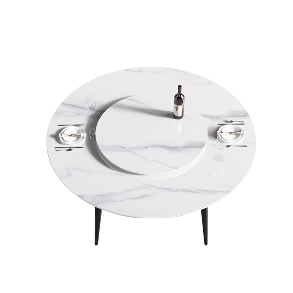 English Elm 59.05"Modern 59.05" Modern Round Dining Table With 31.5" Rotating Turntable - Seats 6 | Stylish & Functional Design W1535S00011