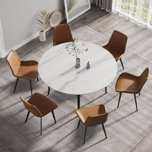 English Elm 59.05"Modern 59.05" Modern Round Black Metal Dining Table With Sintered Stone Top - Seats 6, Stylish & Durable! W1535S00006