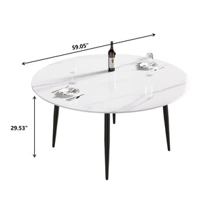 English Elm 59.05"Modern 59.05" Modern Round Black Metal Dining Table With Sintered Stone Top - Seats 6, Stylish & Durable! W1535S00006