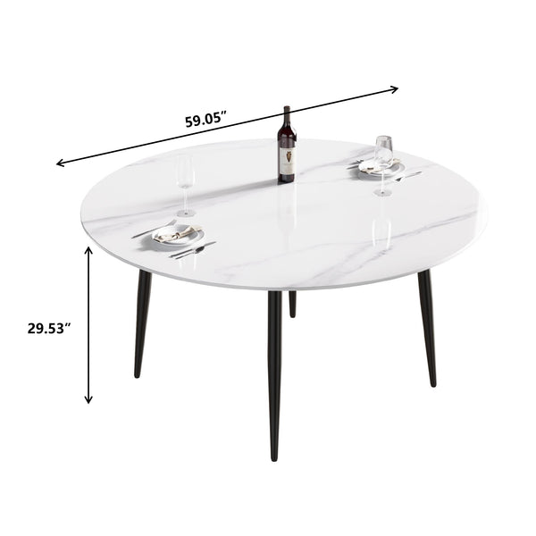 English Elm 59.05"Modern 59.05" Modern Round Black Metal Dining Table With Sintered Stone Top - Seats 6, Stylish & Durable! W1535S00006