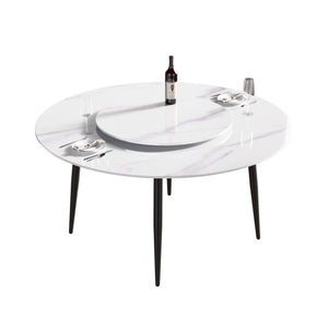 English Elm 59.05"Modern 59.05" Modern Round Dining Table With 31.5" Rotating Turntable - Seats 6 | Stylish & Functional Design W1535S00011
