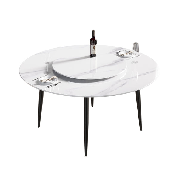 English Elm 59.05"Modern 59.05" Modern Round Dining Table With 31.5" Rotating Turntable - Seats 6 | Stylish & Functional Design W1535S00011