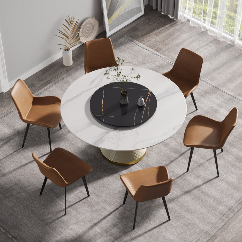 English Elm 59.05"Modern 59.05" Modern Round Dining Table With Rotating Turntable - Seats 6, Durable Sintered Stone Top W1535S00019