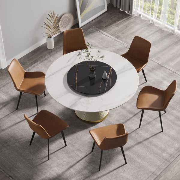 English Elm 59.05"Modern 59.05" Modern Round Dining Table With Rotating Turntable - Seats 6, Durable Sintered Stone Top W1535S00019
