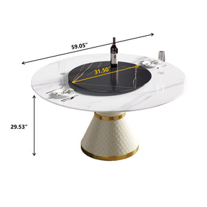 English Elm 59.05"Modern 59.05" Modern Round Dining Table With Rotating Turntable - Seats 6, Durable Sintered Stone Top W1535S00019