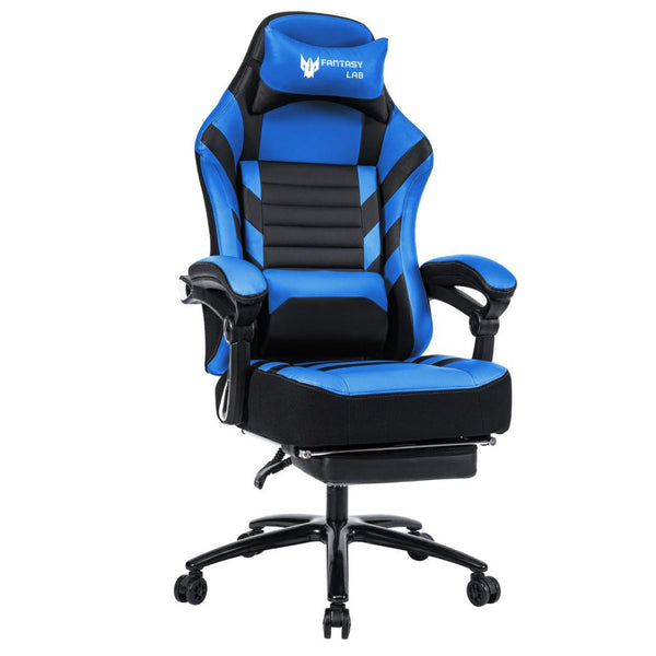 English Elm Vanbow.Seat Memory Foam Reclining Gaming Chair with Massage Lumbar, Retractable Footrest & Swivel Comfort Blue W152166559