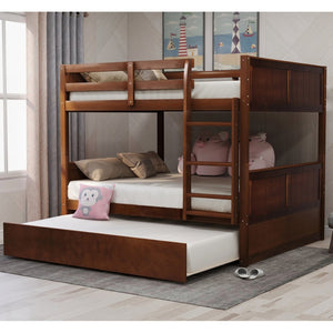 English Elm Full Over Bunk Bed with Twin Trundle Pine Frame Kids Shared Bedroom Sleeper Walnut LT000350AAL