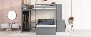 English Elm Twin Loft Bed with Standalone Sleeper Desk Wardrobe and Shelves for Kids Rooms Gray LT000820AAE