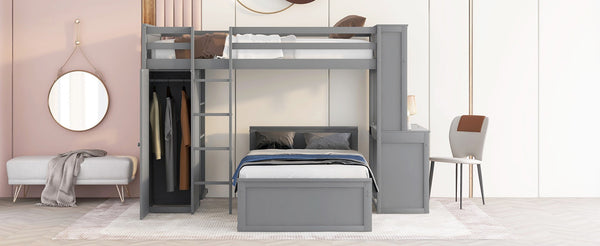 English Elm Twin Loft Bed with Standalone Sleeper Desk Wardrobe and Shelves for Kids Rooms Gray LT000820AAE
