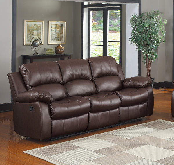 English Elm Comfortable Brown Double Reclining Sofa with Bonded Leather, Solid Wood Frame, 83” x 36.5” x 38.5” B01166579