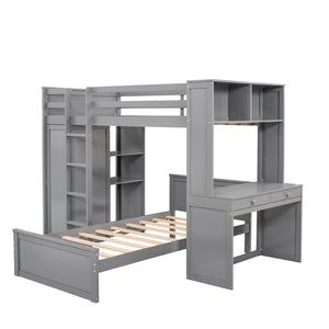 English Elm Twin Loft Bed with Standalone Sleeper Desk Wardrobe and Shelves for Kids Rooms Gray LT000820AAE