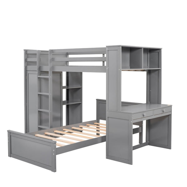 English Elm Twin Loft Bed with Standalone Sleeper Desk Wardrobe and Shelves for Kids Rooms Gray LT000820AAE