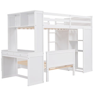 English Elm Twin Loft Bed with Standalone Sleeper Desk Wardrobe and Shelves for Kids Rooms LT000820AAK