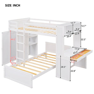 English Elm Twin Loft Bed with Standalone Sleeper Desk Wardrobe and Shelves for Kids Rooms LT000820AAK