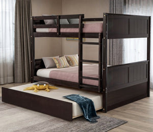 English Elm Full Over Bunk Bed with Twin Trundle Pine Frame Kids Shared Bedroom Sleeper Espresso LT000350AAP
