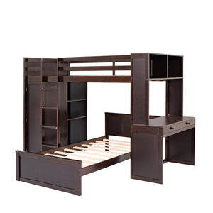 English Elm Twin Loft Bed with Standalone Sleeper Desk Wardrobe and Shelves for Kids Rooms Espresso LT000820AAP