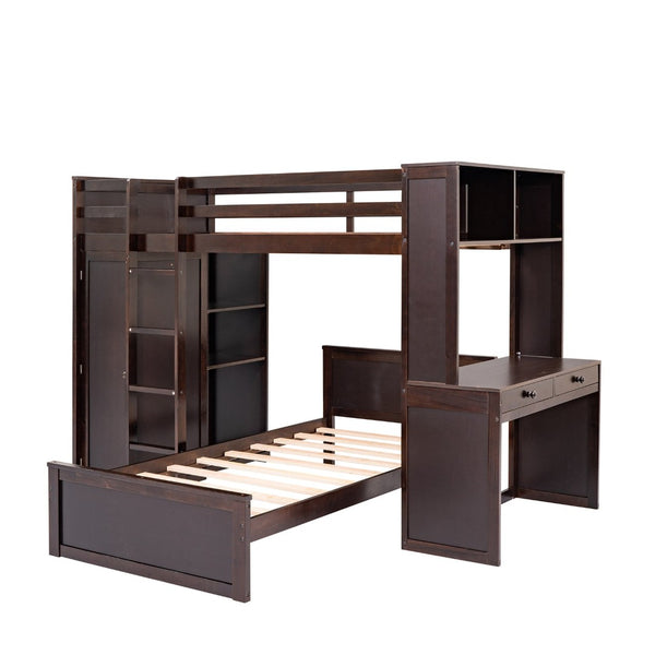 English Elm Twin Loft Bed with Standalone Sleeper Desk Wardrobe and Shelves for Kids Rooms Espresso LT000820AAP