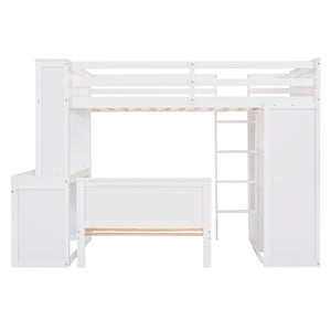 English Elm Twin Loft Bed with Standalone Sleeper Desk Wardrobe and Shelves for Kids Rooms LT000820AAK
